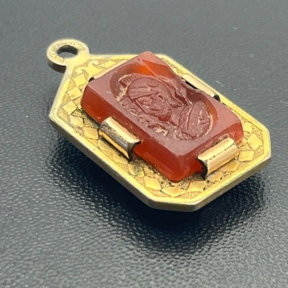 Victorian warrior carved intaglio cameo watch fob pendant for necklace vintage